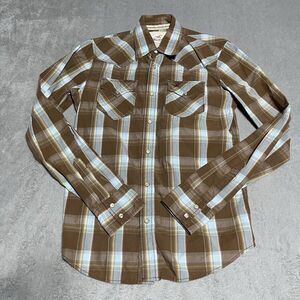 Y2K Hollister Shirt Mens Small Brown Plaid‎ Pearl Snap Cowboy Rodeo Preppy